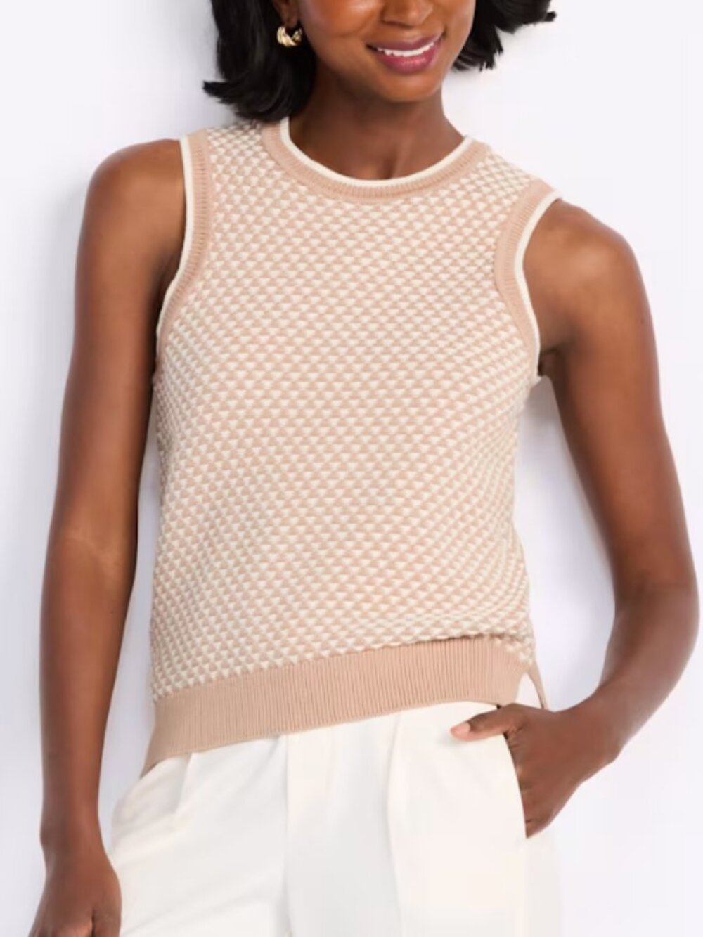 NWT Revolve Beige and Cream Varley Jensen Knit Sweater Tank Size Large